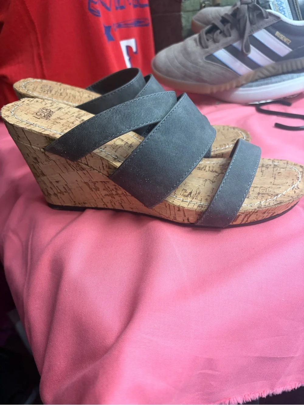 Grey Cork Wedge Sandals